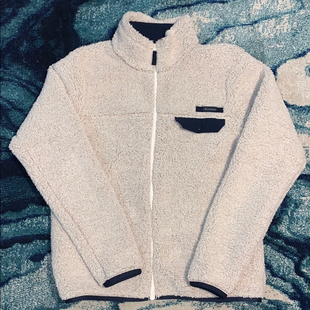 Zip-Up Cream Sherpa Columbia Jacket!!